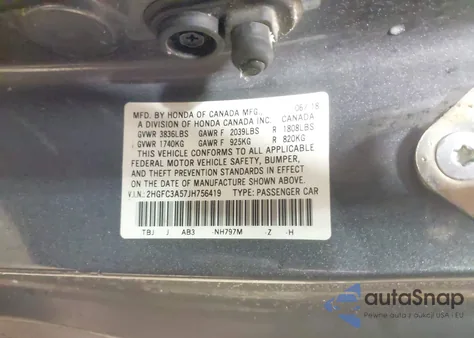 2018 Honda Civic Si z USA, uszkodzony, nr VIN 2HGFC3A57JH756419